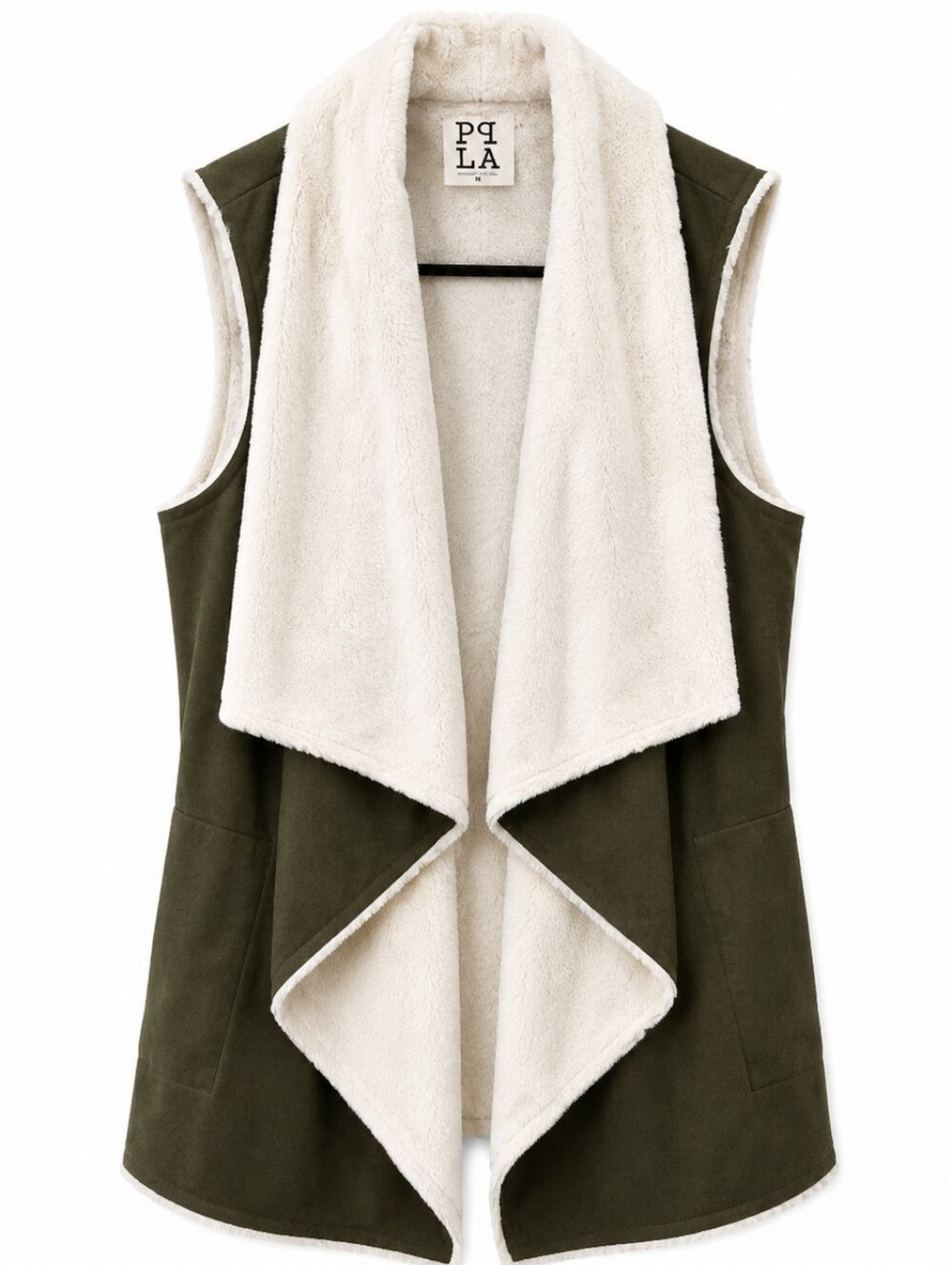 PPLA Women's Sleeveless Vest with Pockets Olive & Cream Size M LIKE NEW
